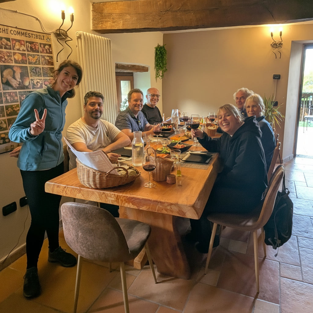 Gruppo di ospiti durante la degustazione al tartufo